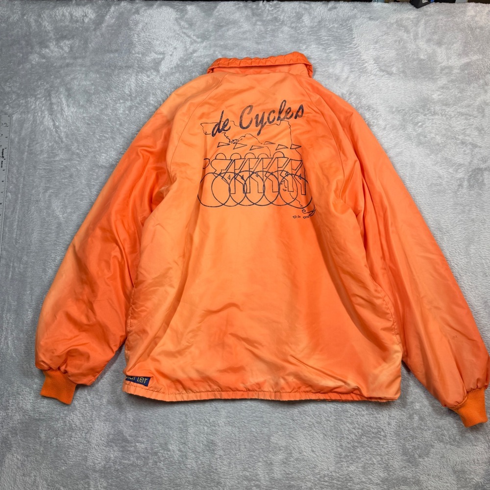 VTG De Cycles Starter Coaches Jacket Mens L Orange Faded Distressed Florida 80s